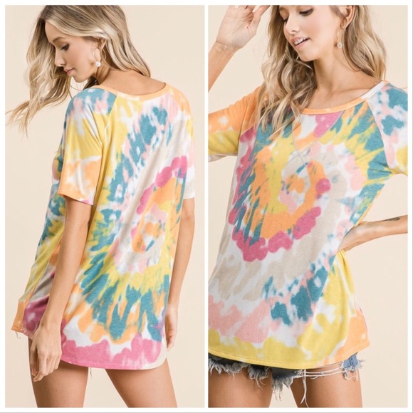NEW‼️TIE DYE ORANGE YELLOW raglan sleeves- top - Picture 3 of 3